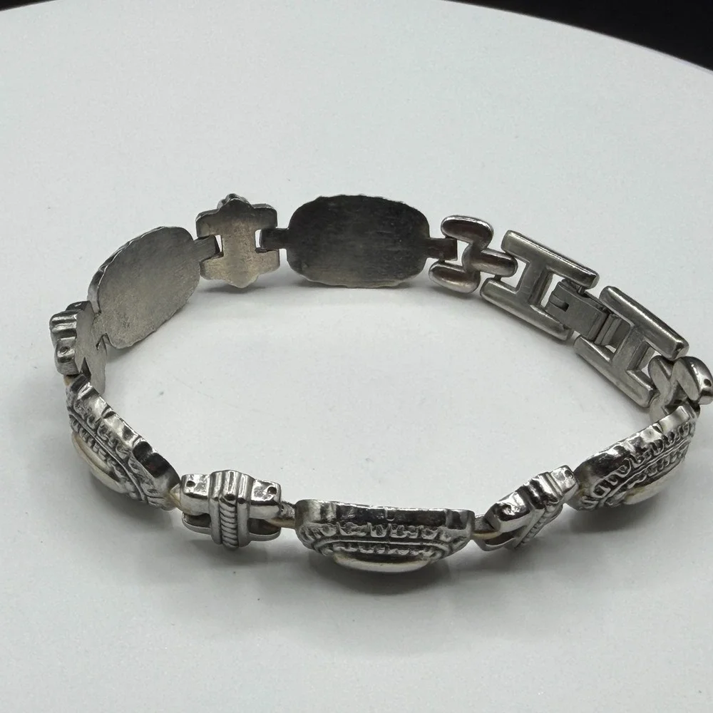 Silver Tone Western Concho Link Bracelet Southwestern Boho Cowboy Statement Gift